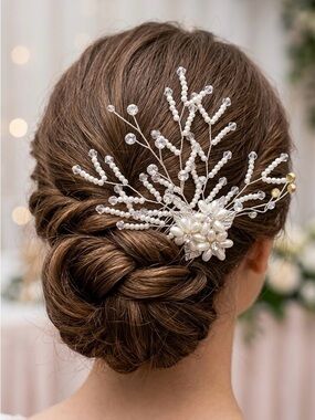 Bridal Pearl & Crystal Hair Comb - Ivory/Silver small